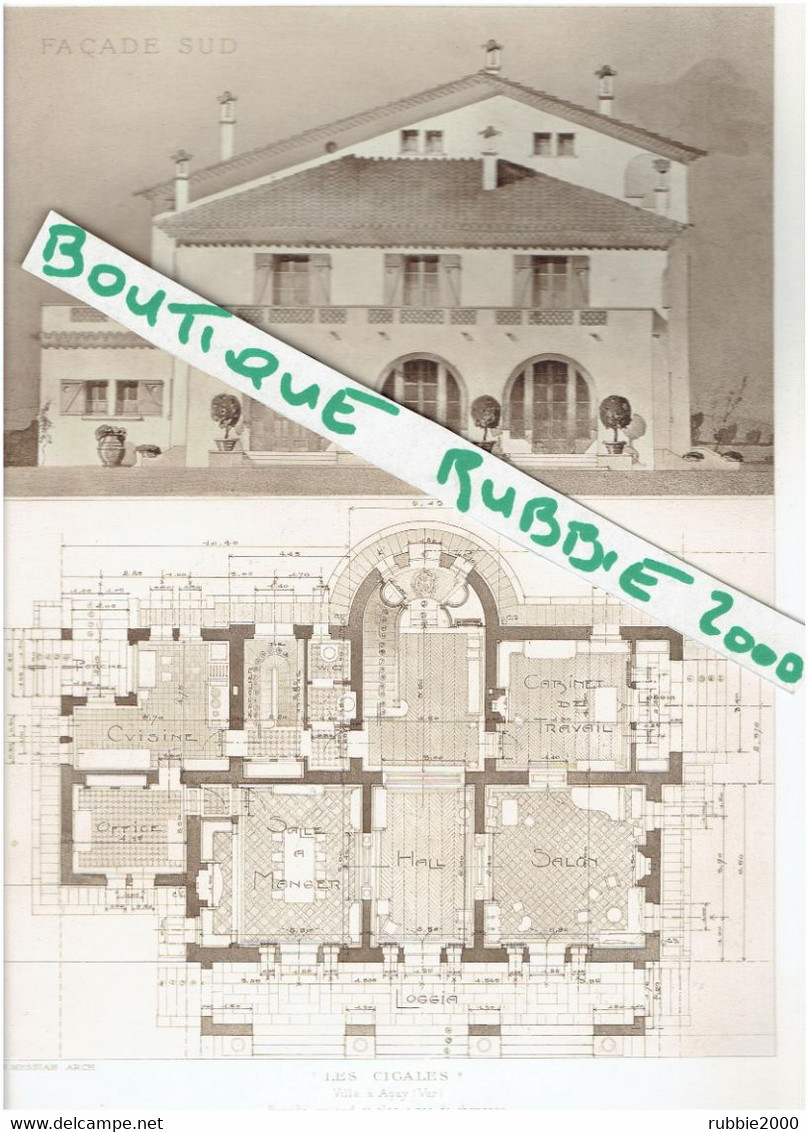 2 PLANS DESSINS 1913 AGAY VAR VILLA LES CIGALES ARCHITECTE MESSIAH - Côte D'Azur