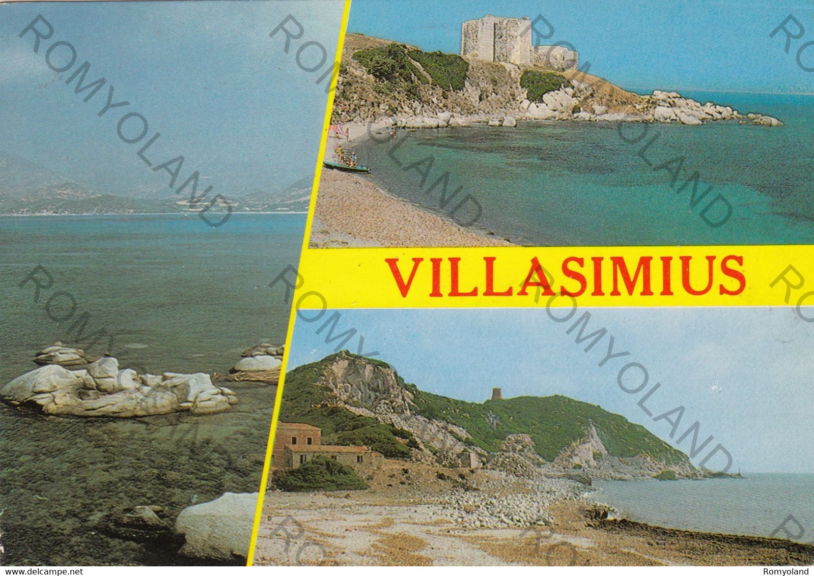 CARTOLINA  VILLASIMIUS,SUD SARDEGNA,ISOLA,MARE,SOLE,ESTATE,VACANZA,SPIAGGIA,LUNGOMARE,BARCHE A VELA,VIAGGIATA 1986 - Carbonia