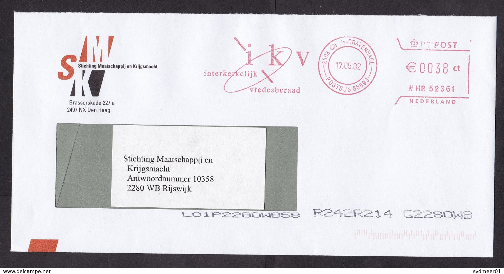 Netherlands: Cover, 2002, Meter Cancel, IKV, Inter-church Peace Organisation, Logo (traces Of Use) - Briefe U. Dokumente