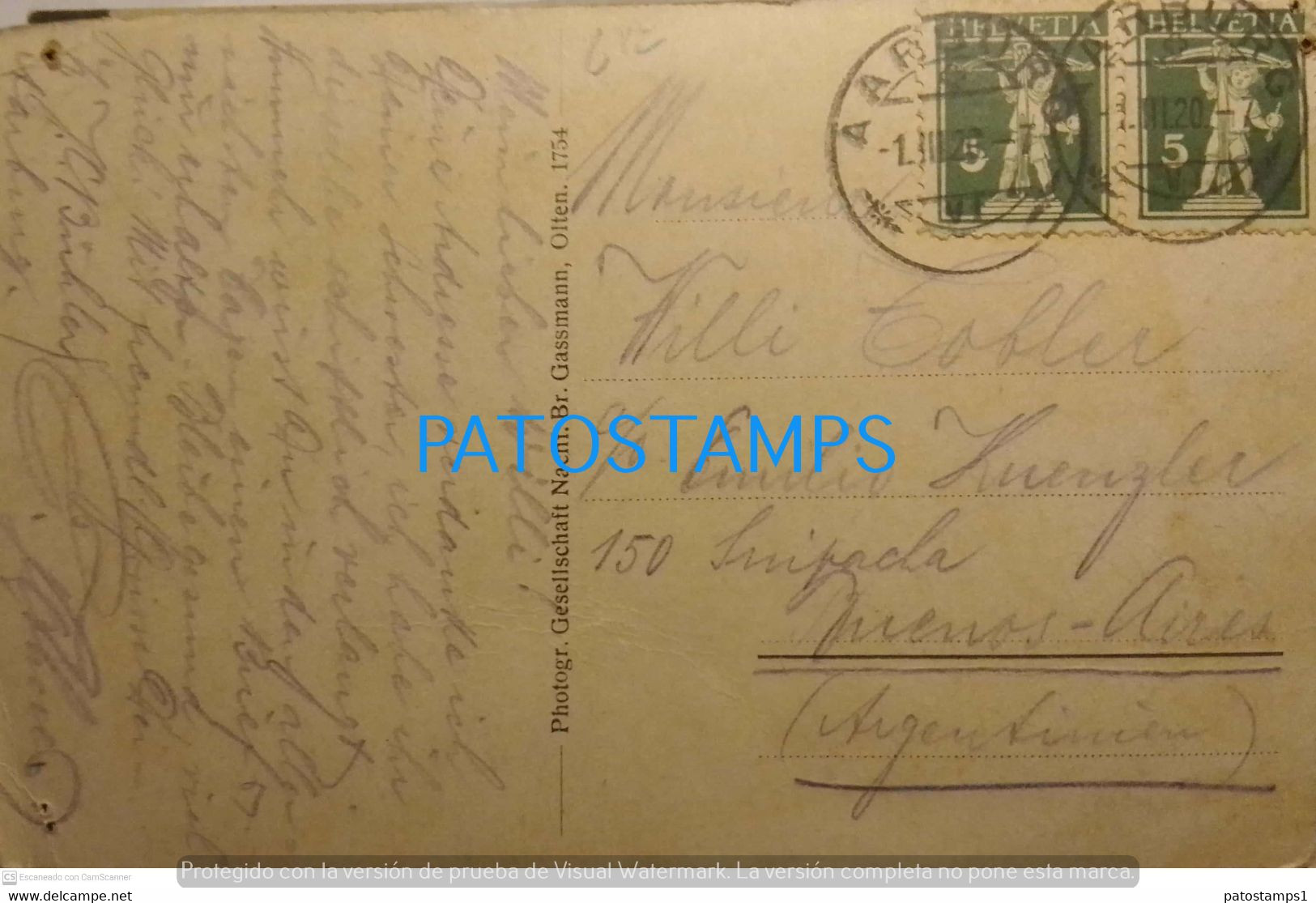 193864 SWITZERLAND AARBURG VIEW PARTIAL CIRCULATED TO ARGENTINA PERFORATION POSTAL POSTCARD - Aarburg