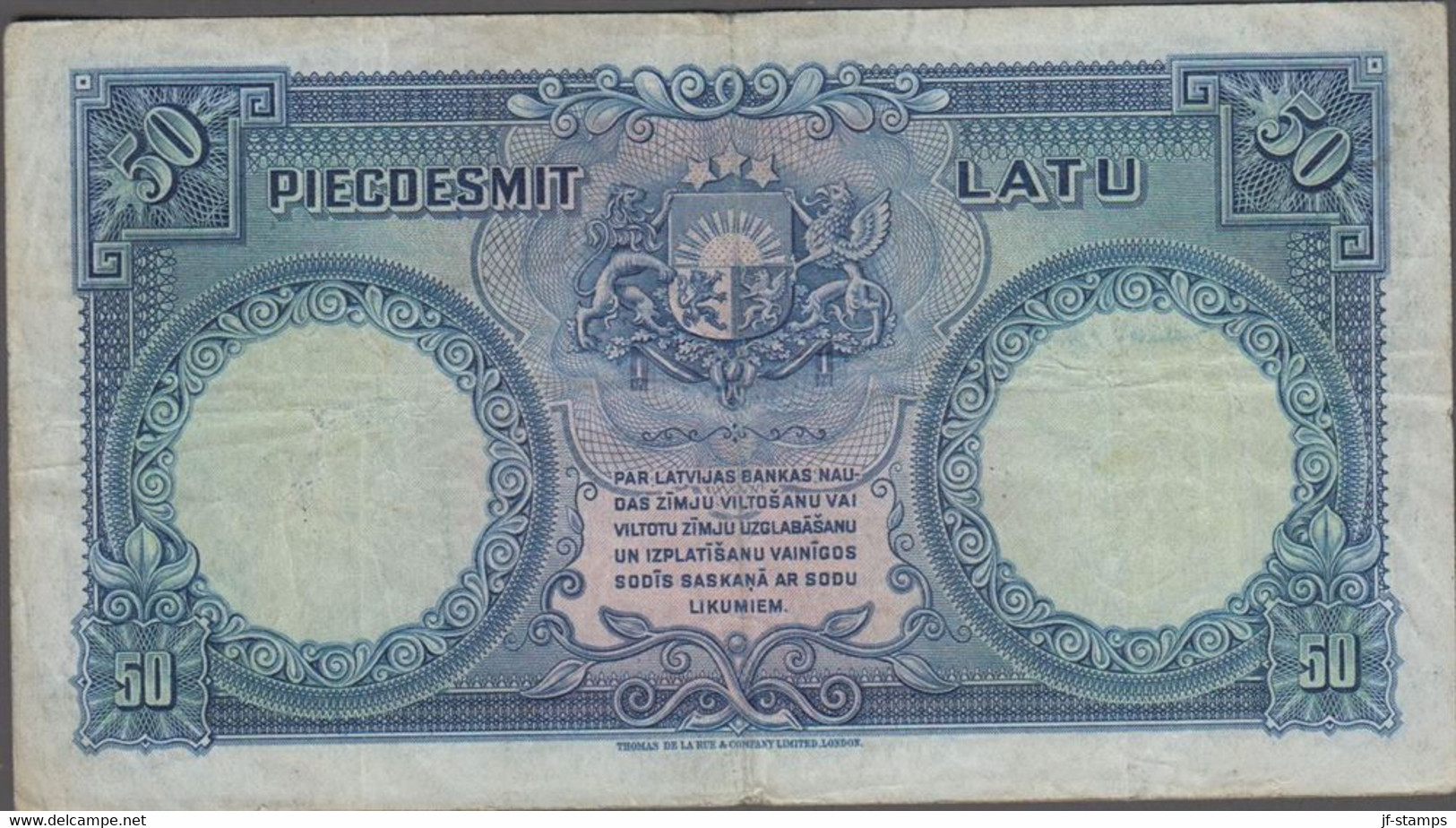 1934. LATVIJA LATVIJAS BANKAS. 50 LATU. Folds. Beautifully Engraved Banknote.  - JF524654 - Latvia