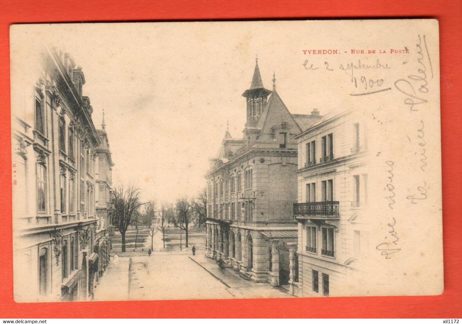 ZRW-13  Yverdon Rue De La Poste Dos Simple, Circulé 1900 Vers Sainte-Croix Timbre Manque - Sainte-Croix 