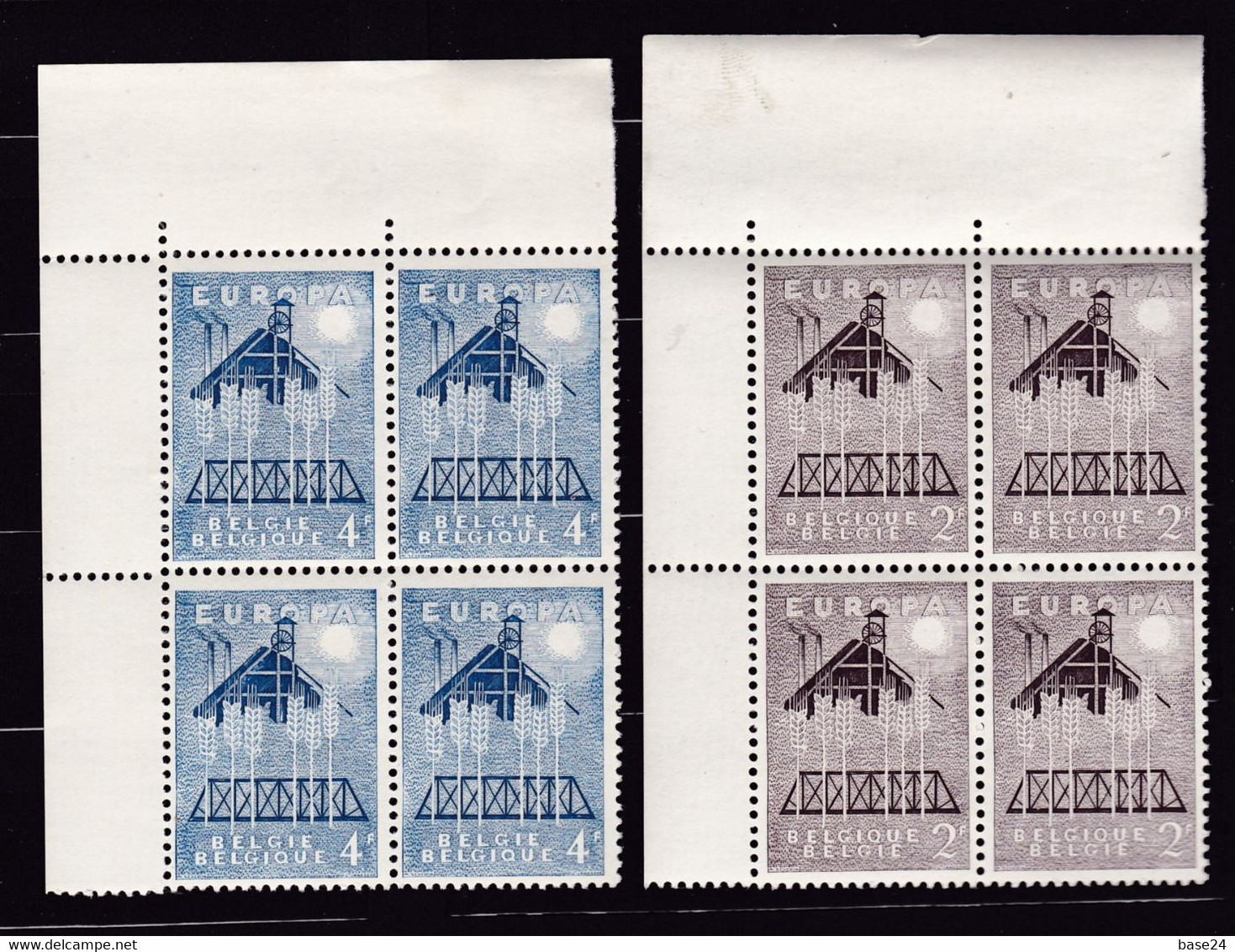 1957 Belgio Belgium EUROPA CEPT EUROPE 4 Serie Di 2v. Quartina MNH** Soggetti Diversi Various Subjects Bl.4 - 1957