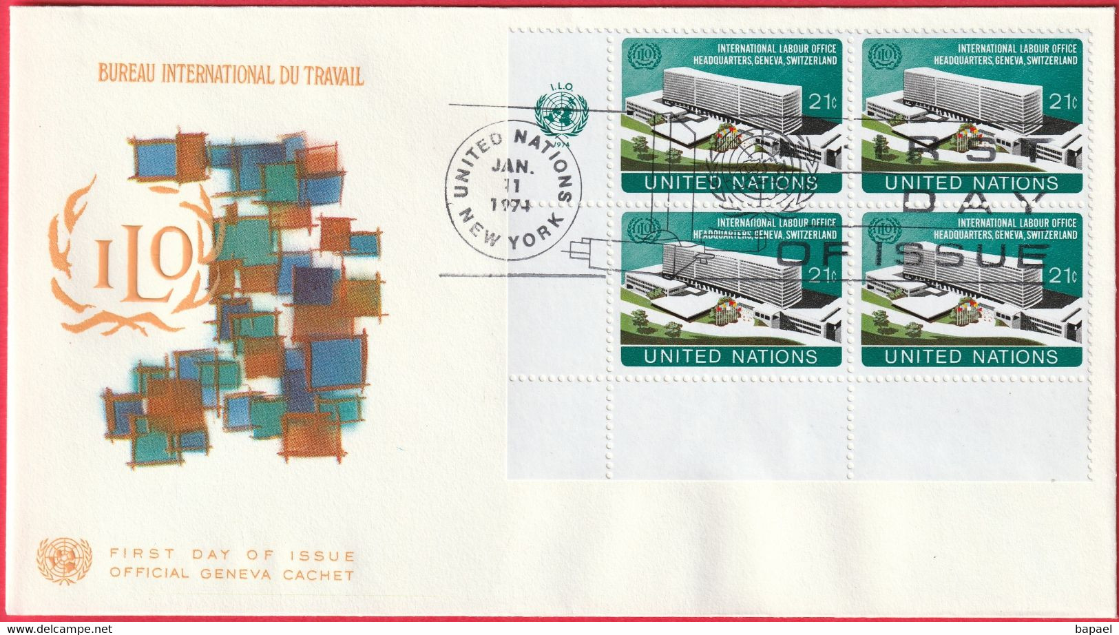 FDC - Enveloppe - Nations Unies - (New-York) (11-1-74) - Bureau International Du Travail (Recto-Verso) - Briefe U. Dokumente