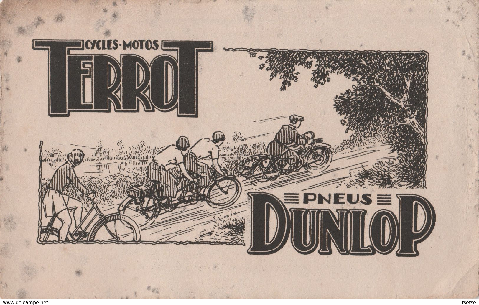 Buvard Publicitaire : Cycles Et Motos Terrot - Pneus Dunlop / Années 30 ( Voir Verso ) - Automobile