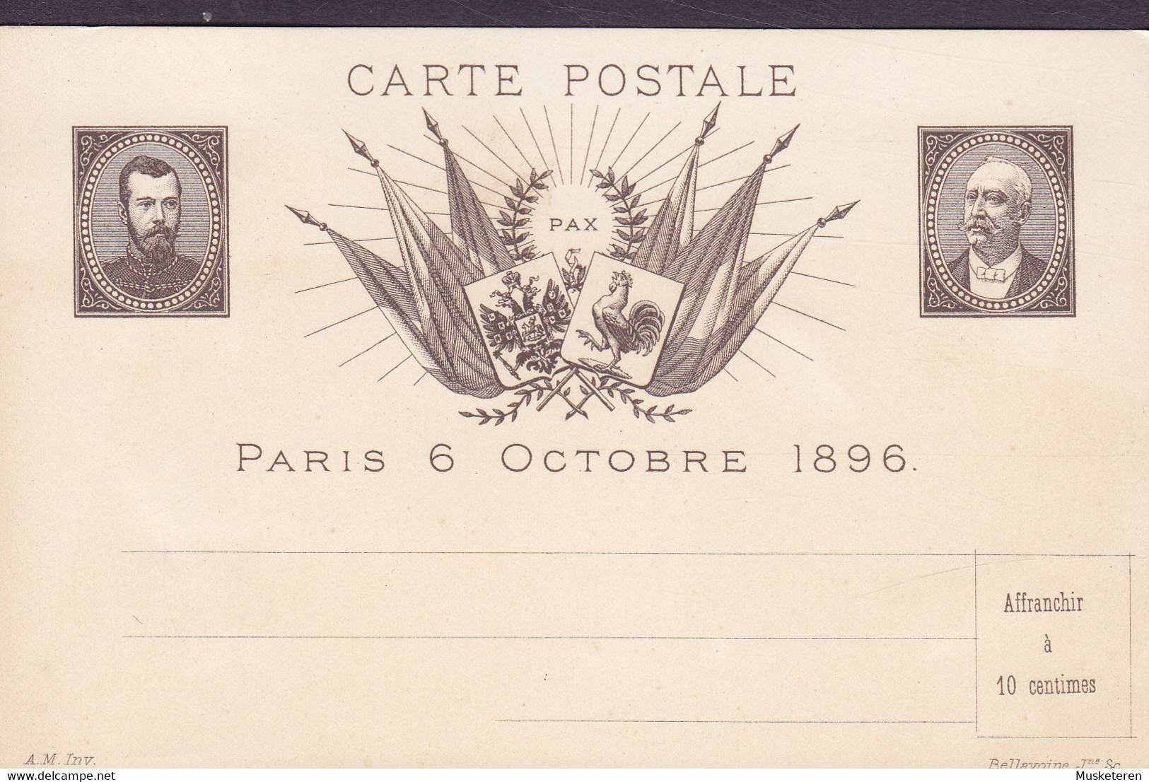 France Postal Stationery Ganzsache Entier PRIVATE Print Paris 6 Octobre 1896 Visit Of Russian Zar Nicolai II. (2 Scans) - Private Stationery