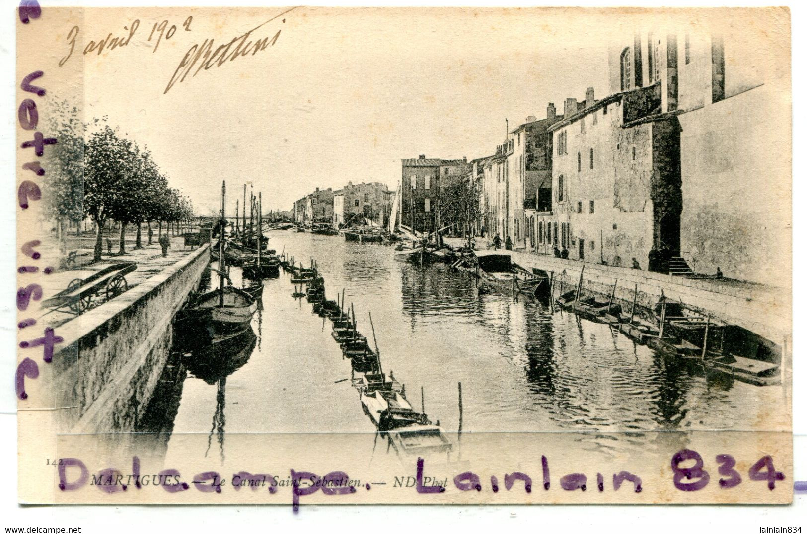 - 142 - MARTIGUES - Le Canal Saint Sébastien, Précurseur, Barques De Pêche, écrite, 1902, TBE, Scans. - Martigues