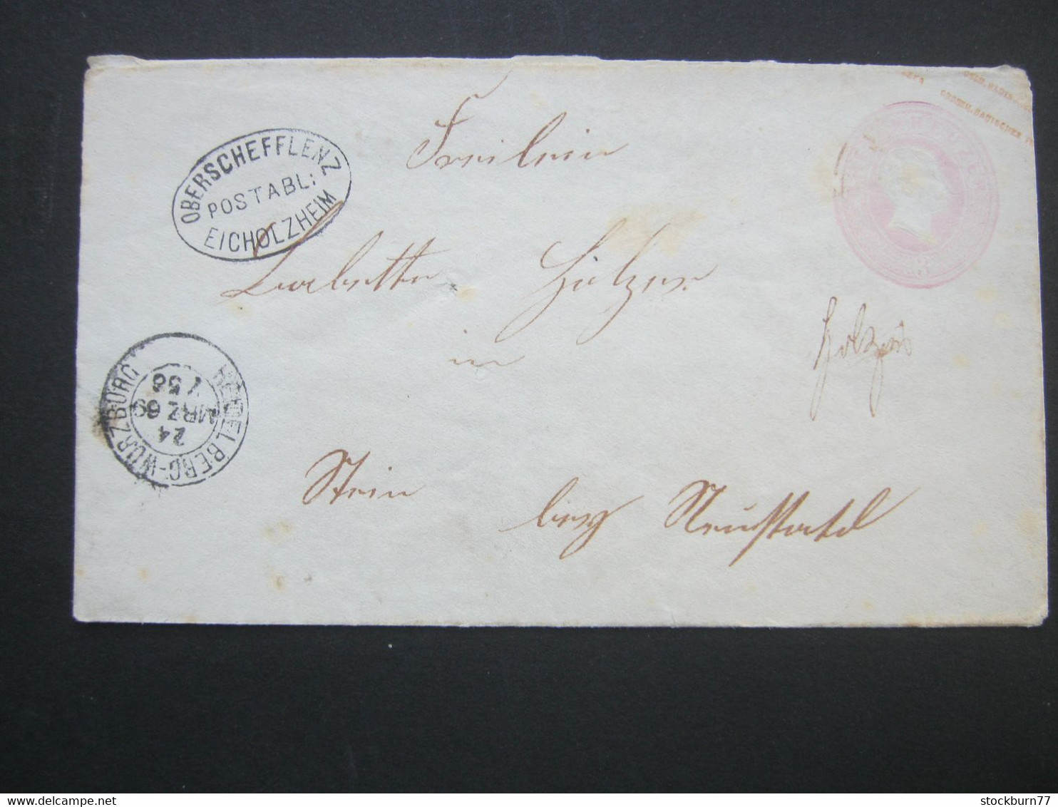 1869 , BAHNPOST  Heidelberg - Würzburg , Stempel Sowie : OBERSCHEFFLENZ Postabl. Eichholzheim, Brief - Cartas & Documentos