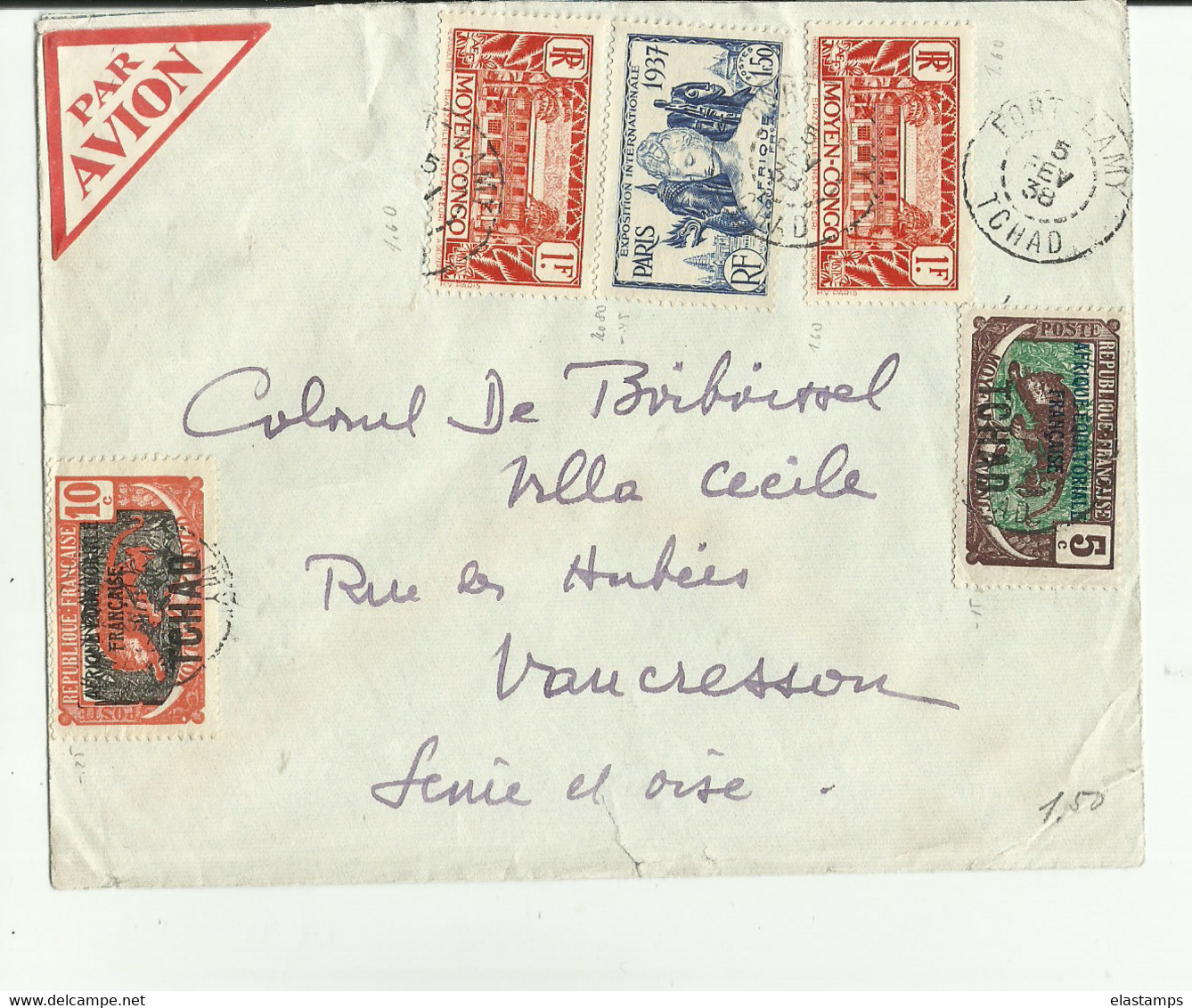 TCHAD CV 1938 - Lettres & Documents