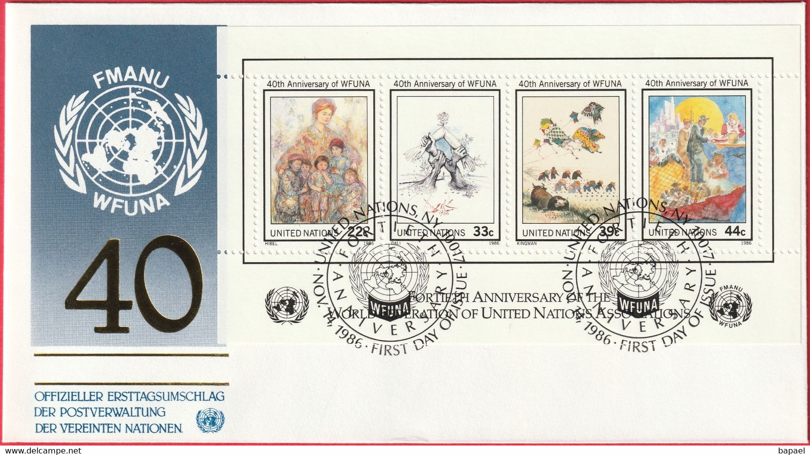 FDC - Enveloppe - Nations Unies - (New-York) (14-11-86) - 40Th Anniversary Of WFUNA (Recto-Verso) - Lettres & Documents