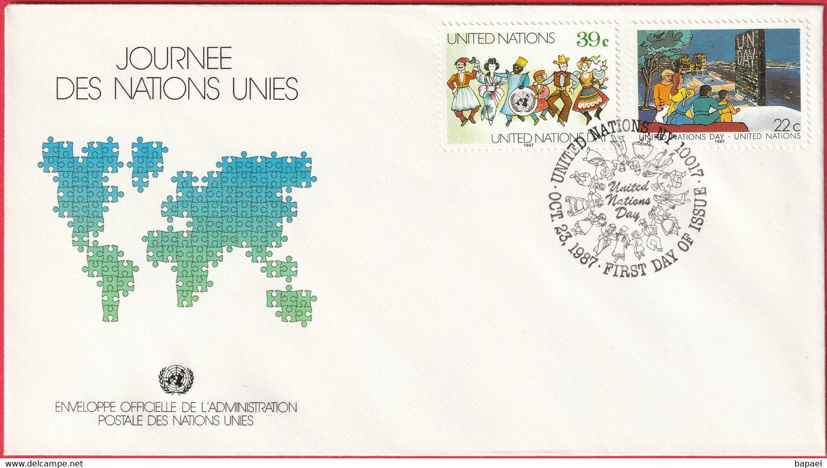 FDC - Enveloppe - Nations Unies - (New-York) (23-10-87) - Journée Des Nations Unies (Recto-Verso) - Lettres & Documents