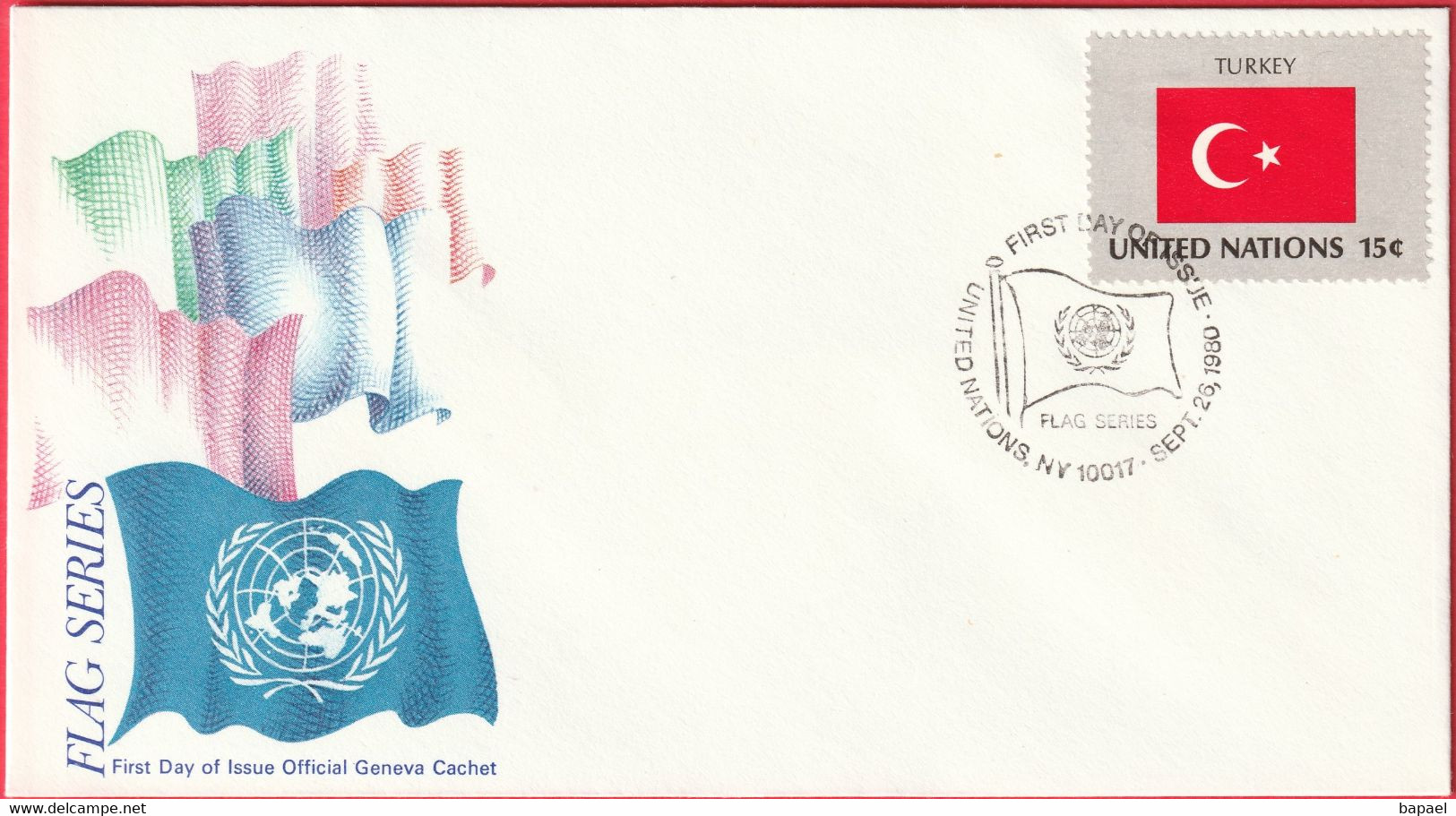 FDC - Enveloppe - Nations Unies - (New-York) (26-9-80) - Flag-Series - Turkey (Recto-Verso) - Lettres & Documents