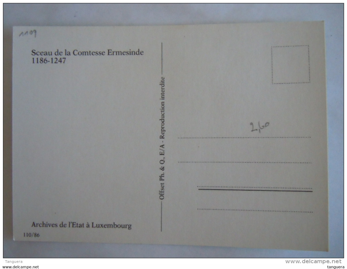 Luxembourg 1986 Sceau De La Comtesse Ermesinde Timbre Yv 1109 Carte Maximum - Cartes Maximum