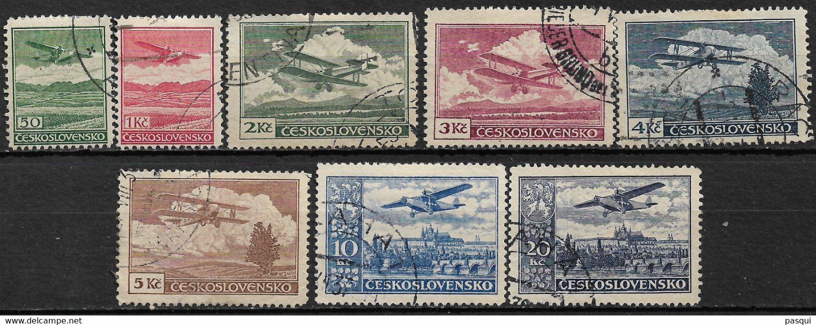 CHECOSLOVAQUIA - Fx. 4615 - Yv. Ae. 10/17 - Avion Sobrevolando Diversos Paisajes - 1930 - Ø - Airmail