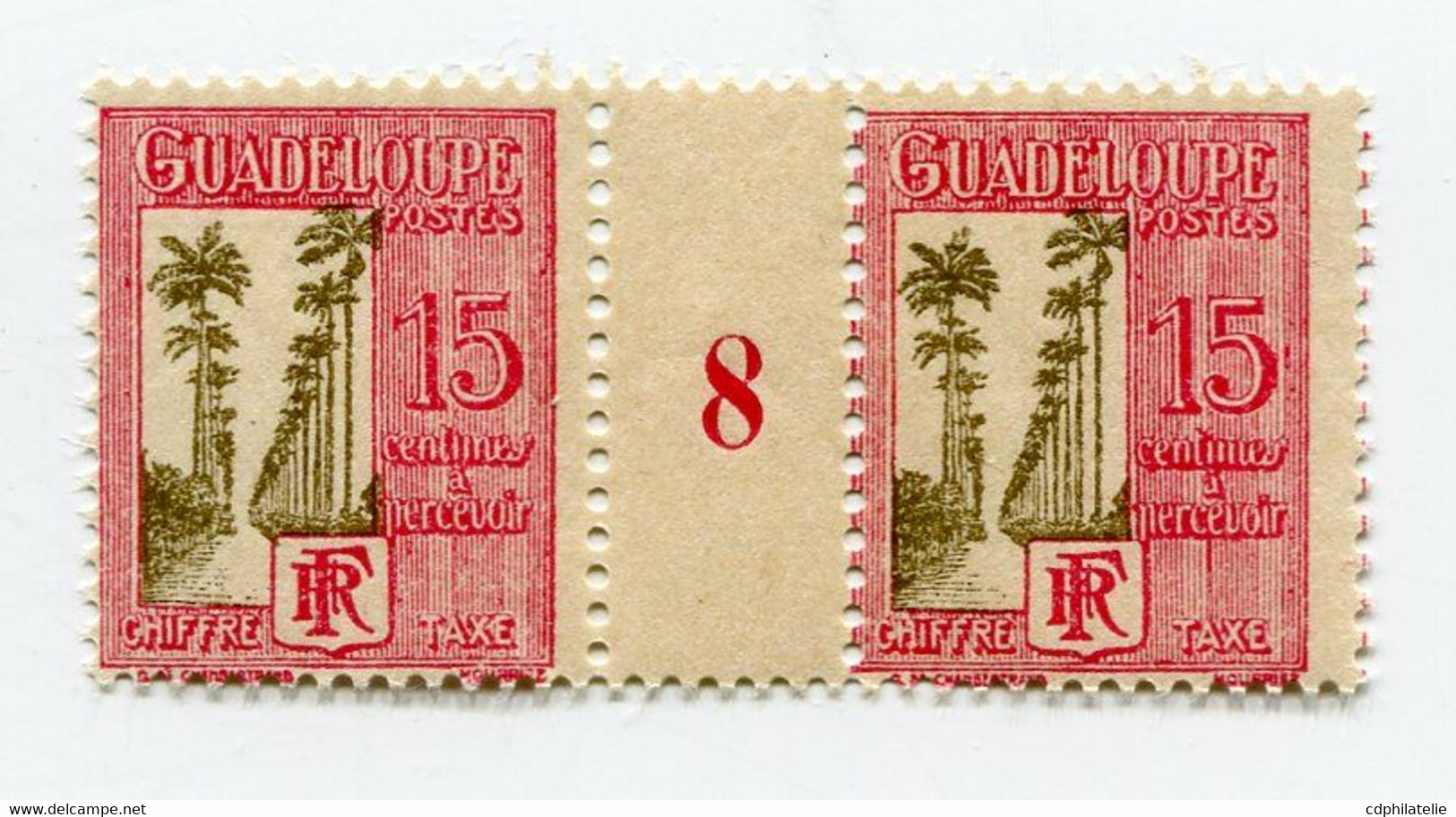 GUADELOUPE TAXE N°29 ** EN PAIRE AVEC MILLESIME 8  ( 1928 ) - Timbres-taxe