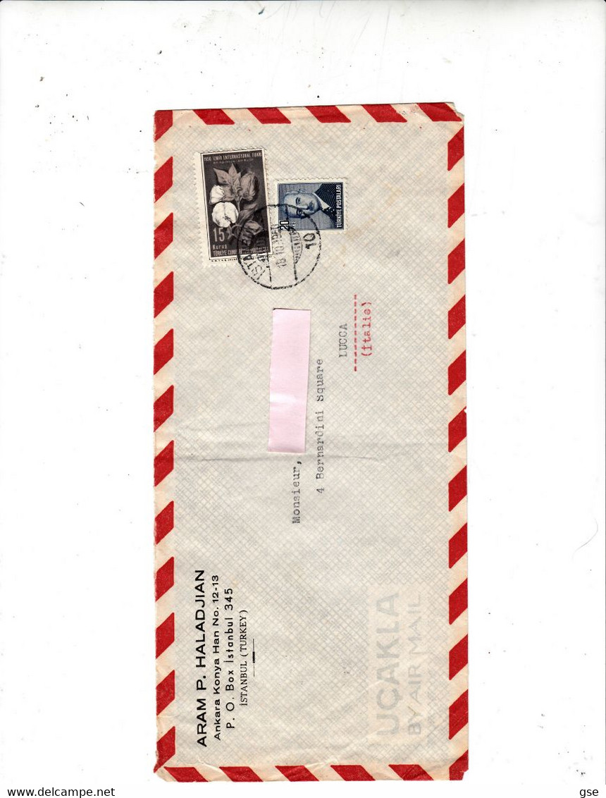 TURCHIA  1950 - Lettera Posta Aerea To Italy - Unificato  1107 - Cotone - Covers & Documents