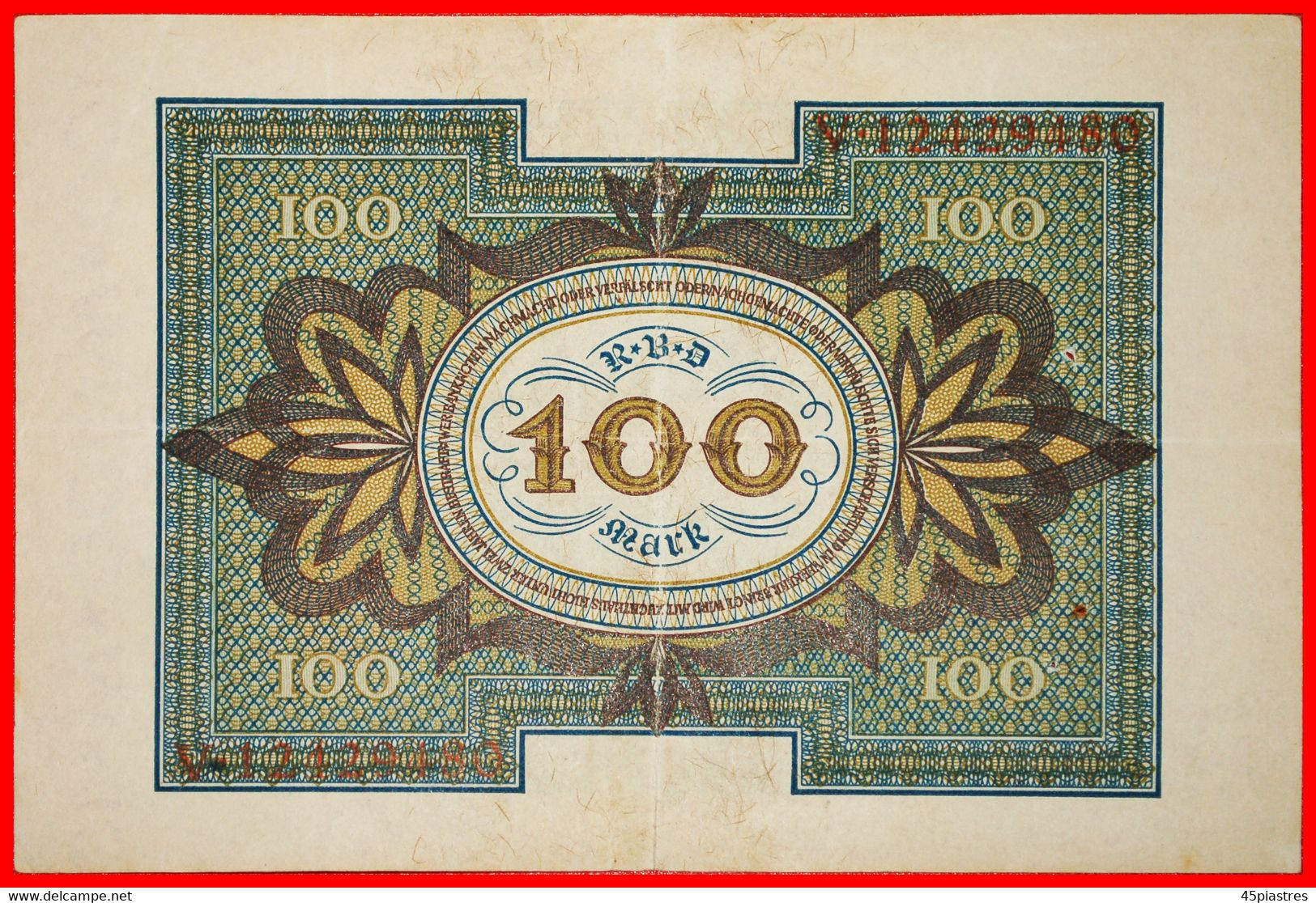 * REICHSBANKNOTE: GERMANY ★ 100 MARK 1920 UNDEPRINT LETTER L CRISP!  LOW START ★ NO RESERVE! - 100 Mark