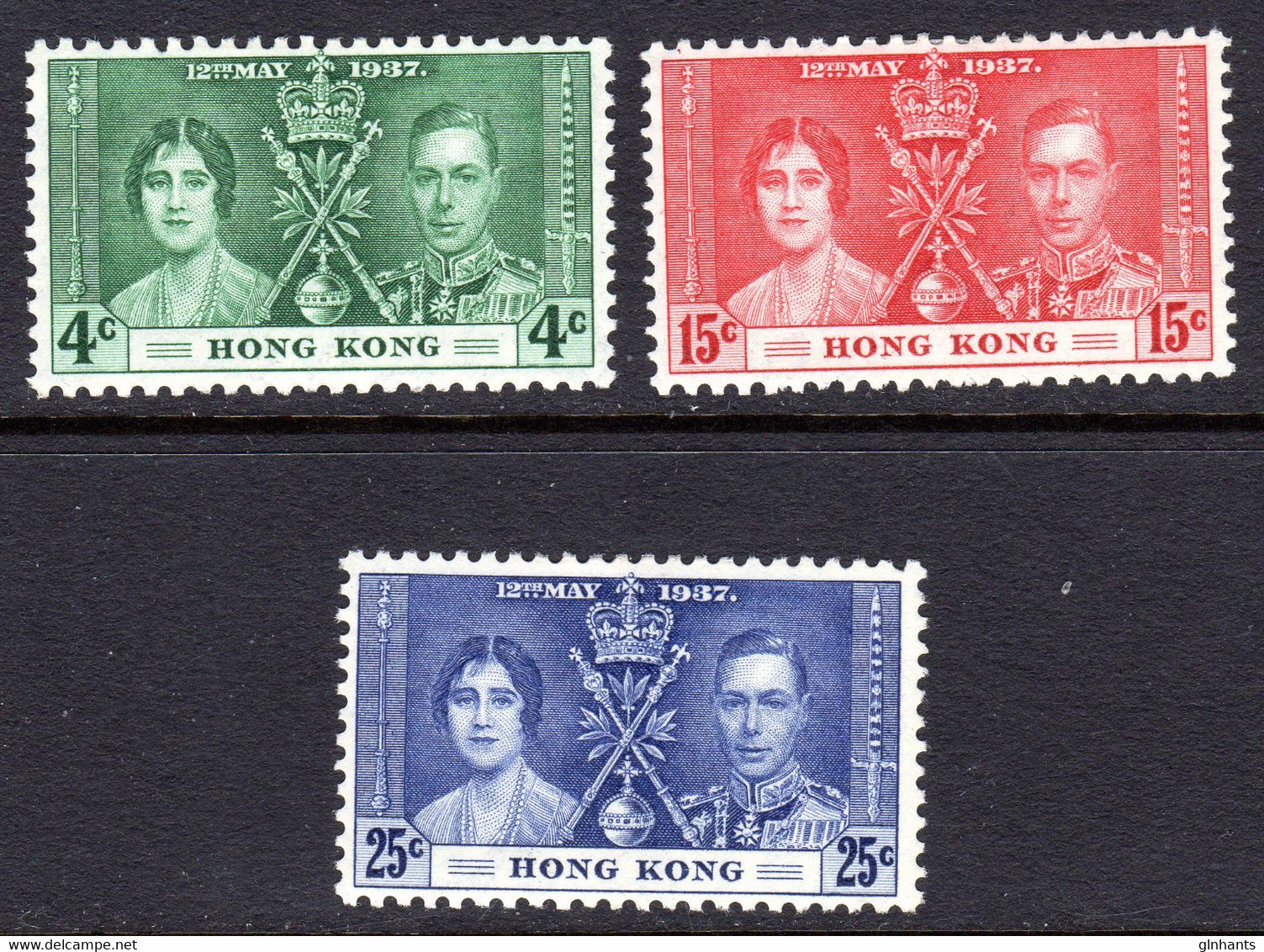 HONG KONG - 1937 CORONATION SET (3V) MOUNTED MINT HINGE REMNANT MM * SG 137-139 - Neufs