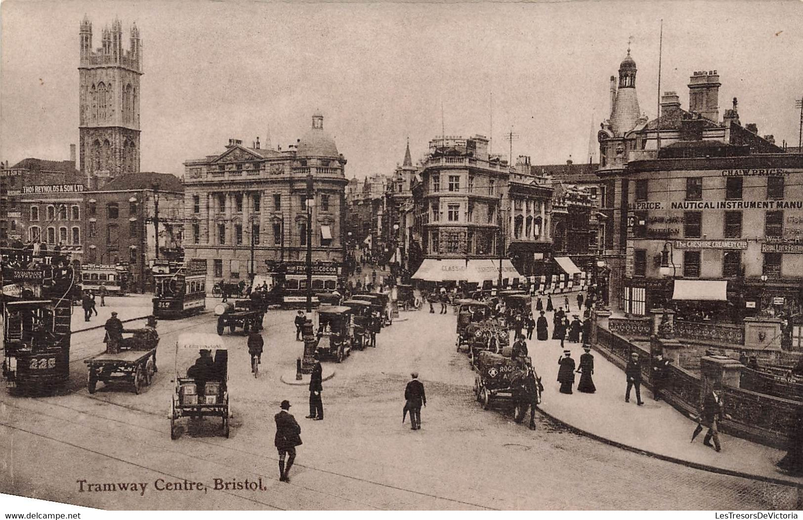 CPA Tramway Centre Bristol - Voitures Anciennes - Tres Animée - Bristol