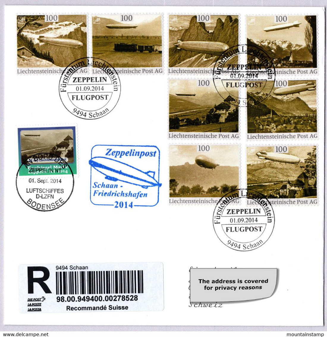 Liechtenstein 2014 (G6) Set 2 Covers Zeppelin Flight Mountains Berge Montagnes Luftschiff Airship Dirigeable - Brieven En Documenten