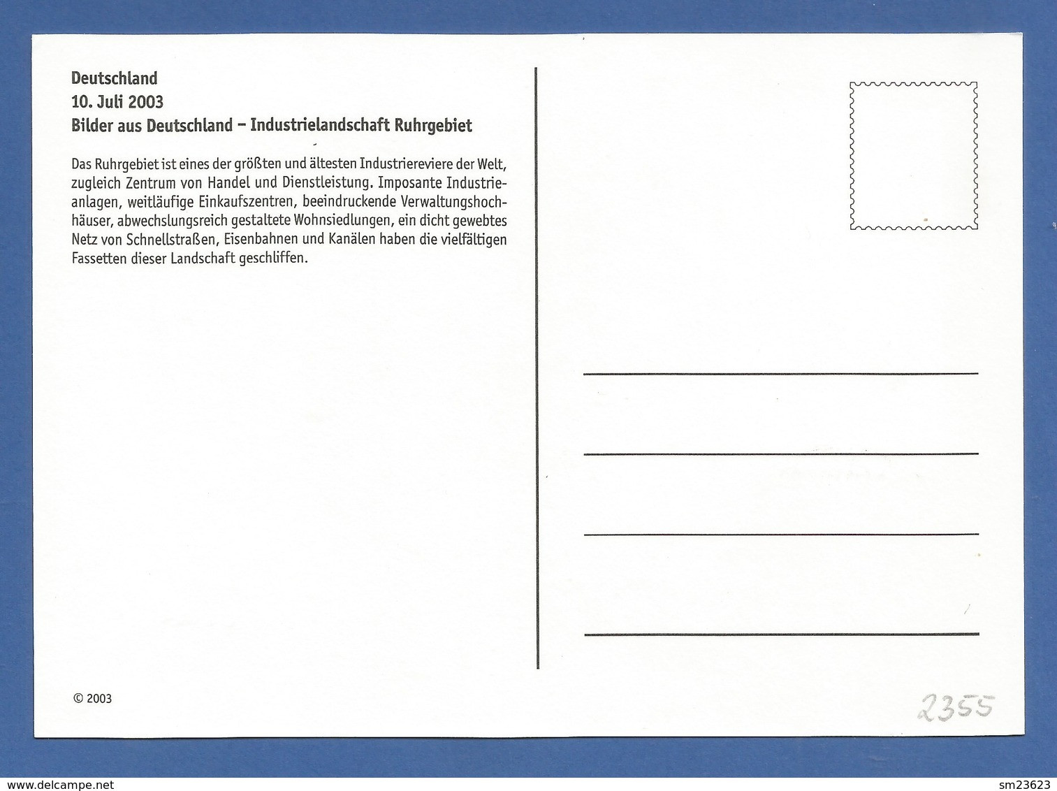 BRD 2003  Mi.Nr. 2355 , Industrielandschaft Ruhrgebiet - Maximum Card - Berlin Erstausgabetag 10.07.2003 - 2001-…