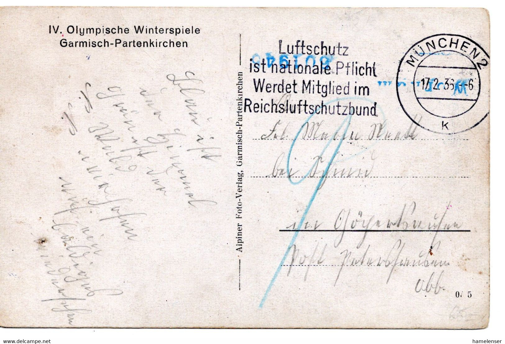 55082 - Deutsches Reich - 1936 - IV. Olympische Winterspiele, Kunsteis-Stadion, Gelaufen - Olympische Spiele