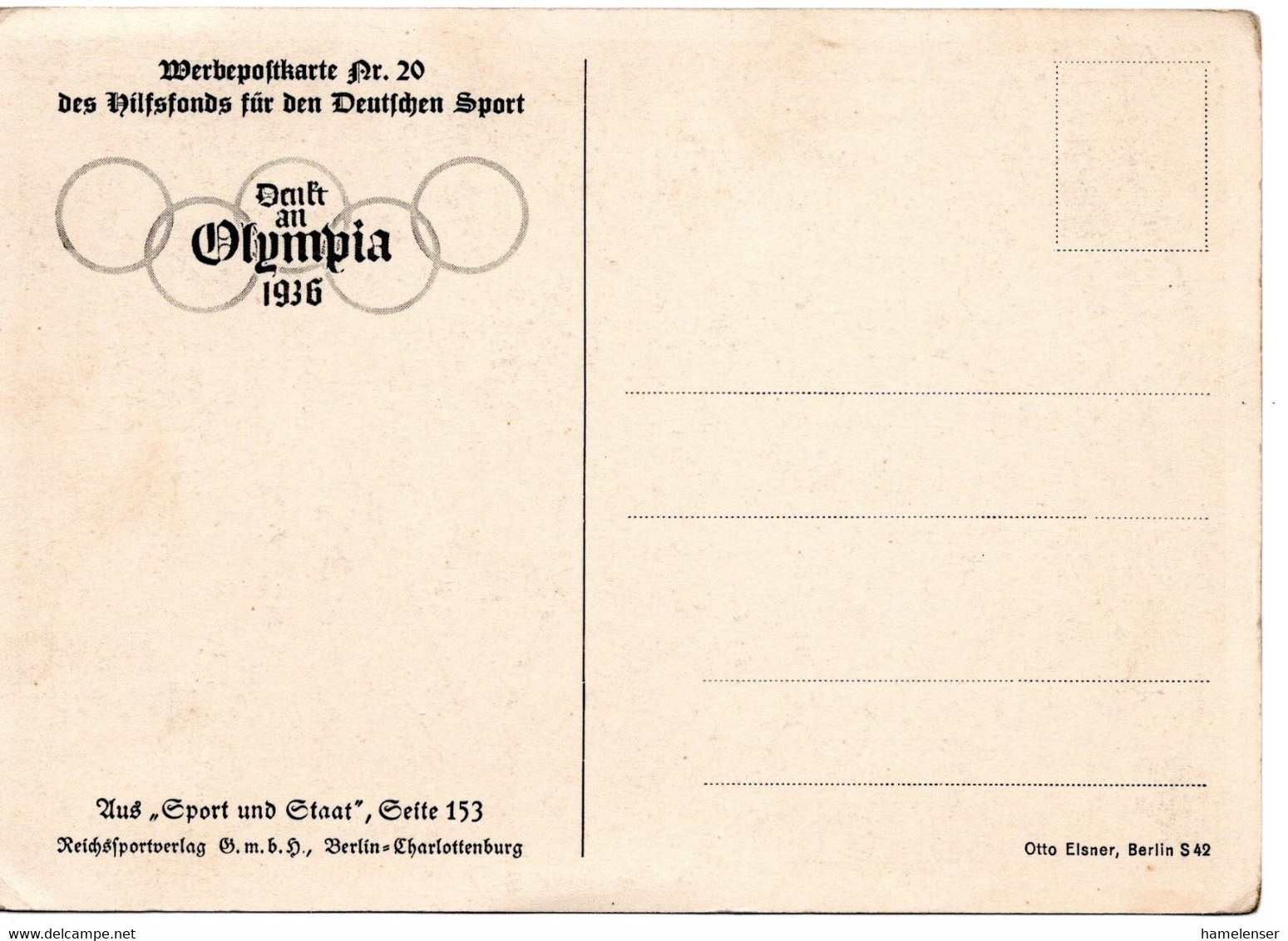 55113 - Deutsches Reich - 1935 - Werbepostkarte #20 Des Hilfsfonds Fuer Den Deutschen Sport, Ungebraucht - Jeux Olympiques