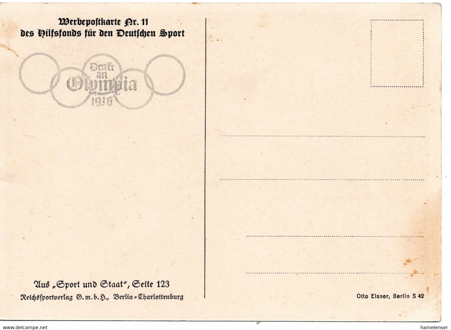 55115 - Deutsches Reich - 1935 - Werbepostkarte #11 Des Hilfsfonds Fuer Den Deutschen Sport, Ungebraucht - Olympische Spiele