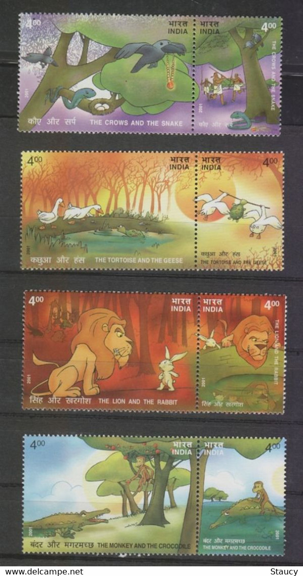 India 2001 Stories Of Panchatantra Complete Set 4 Se-tenants (8 Stamps) MNH As Per Scan - Geese