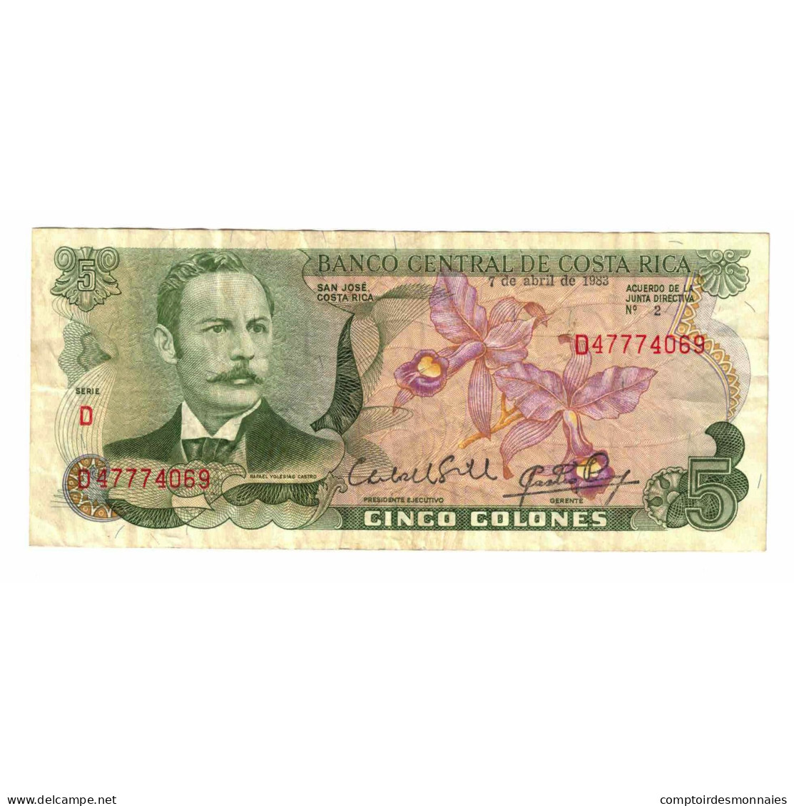 Billet, Costa Rica, 5 Colones, 1983, 1983-04-07, KM:236d, TTB - Costa Rica