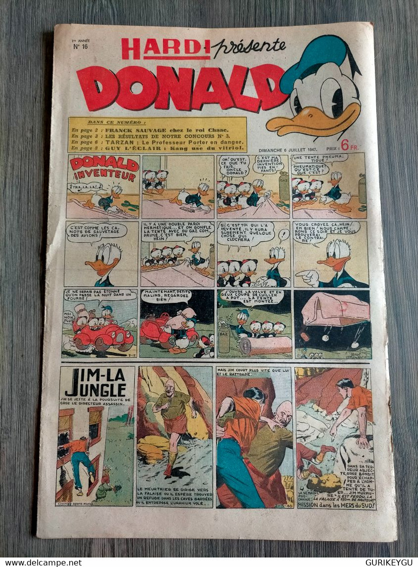 HARDI Présente DONALD N° 16 BARRY Pim Pam Poum TARZAN GUY L'éclair MANDRAKE Luc Bradefer Franck Sauvage JIM 06/07/1947 - Donald Duck