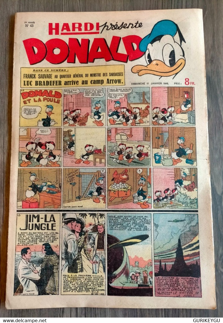 HARDI Présente DONALD N° 43 Jim La Jungle  Pim Pam Poum TARZAN GUY L'éclair MANDRAKE Luc Bradefer 11/01/1948 BE - Pif & Hercule