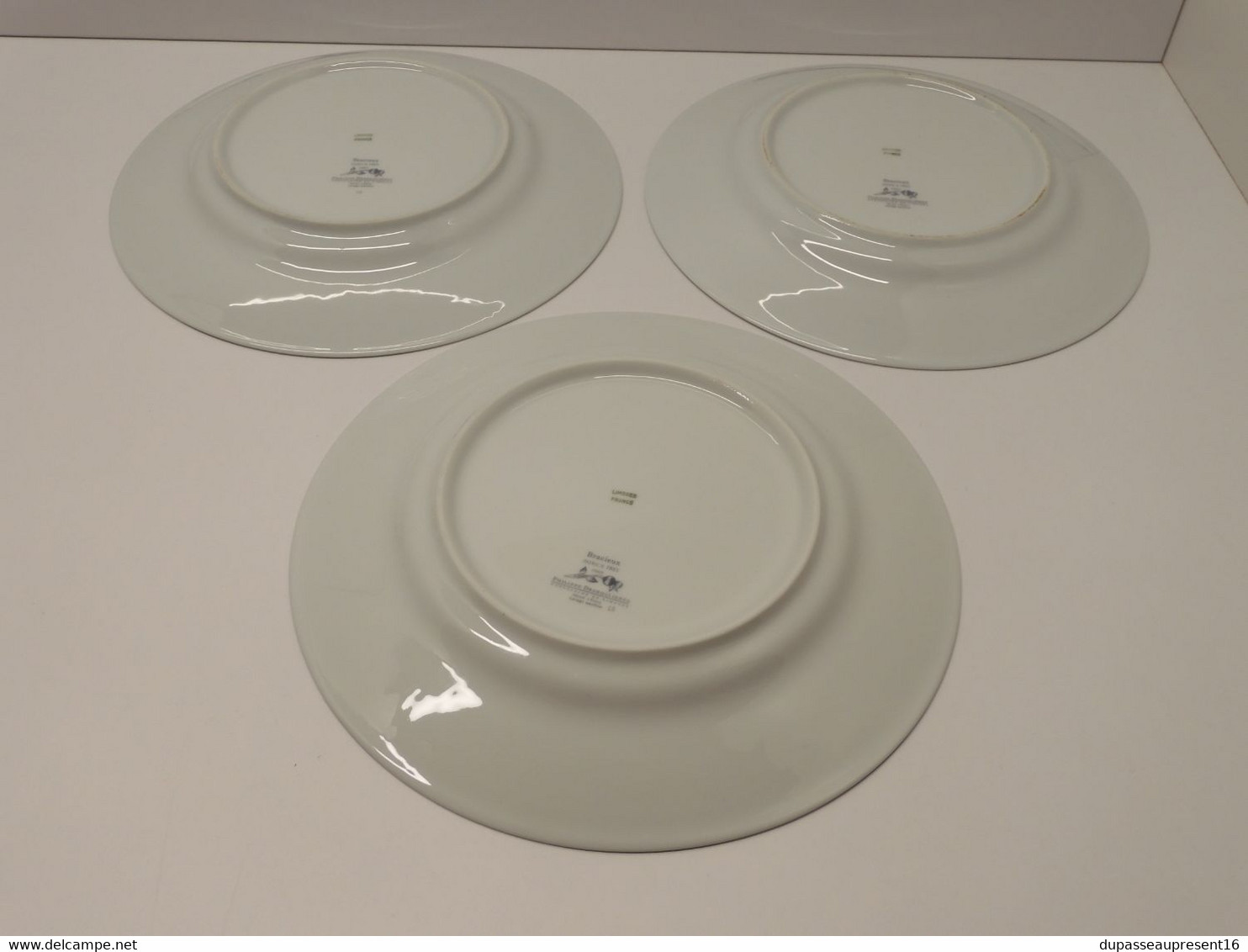 *3 GRANDES ASSIETTES PLATES PORCELAINE LIMOGES PHILIPPE DESHOULIERES BRACIEUX   E