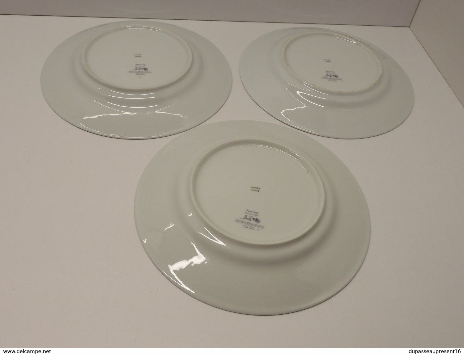 *3 GRANDES ASSIETTES PLATES PORCELAINE LIMOGES PHILIPPE DESHOULIERES BRACIEUX   E