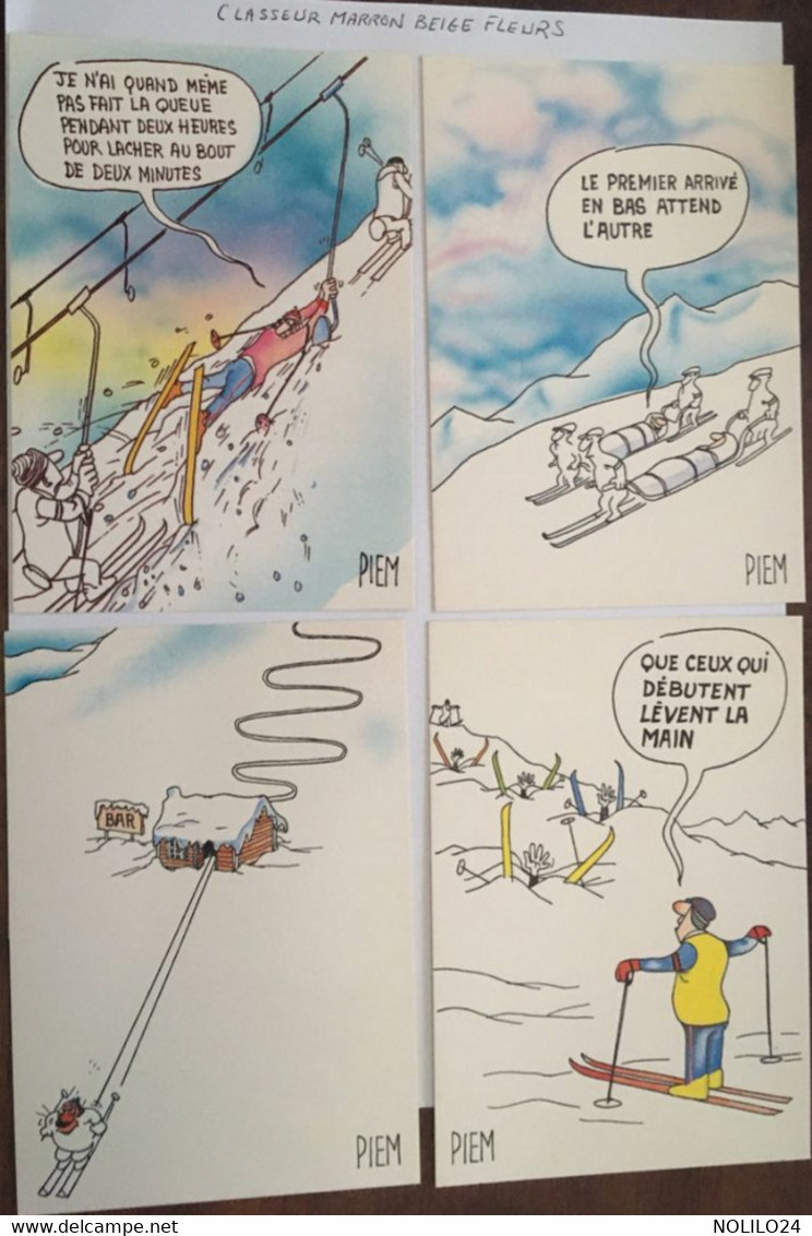 7 Cpm Illustrateur Signée PIEM Humour, Série Les Mordus Du Ski N° 5,8,9,12,16,19 Et 21, éd Cherche-Midi-Nugeron - Piem