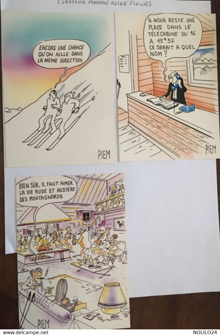 7 Cpm Illustrateur Signée PIEM Humour, Série Les Mordus Du Ski N° 5,8,9,12,16,19 Et 21, éd Cherche-Midi-Nugeron - Piem