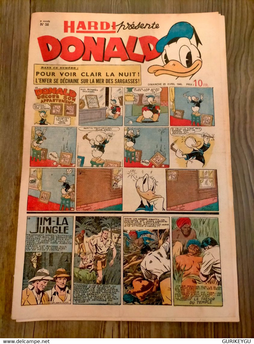 HARDI Présente DONALD N° 58 GUY L'ECLAIR Pim Pam Poum TARZAN  Richard Le Téméraire Jim MANDRAKE Luc Bradefer  25/04/1948 - Donald Duck