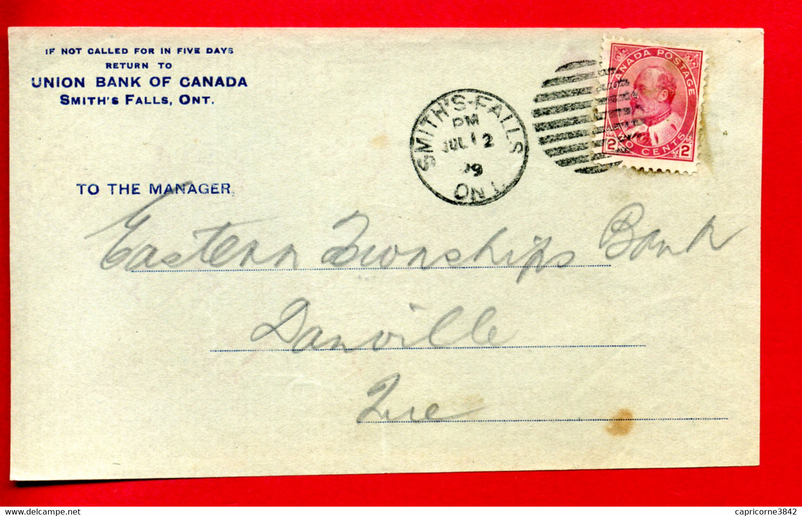 1909 - Lettre De SMITH'S FALLS Pour DANVILLE - Tp Edouaard VII N° 79 - Devant D'enveloppe - Only Front Of Envelope - Covers & Documents