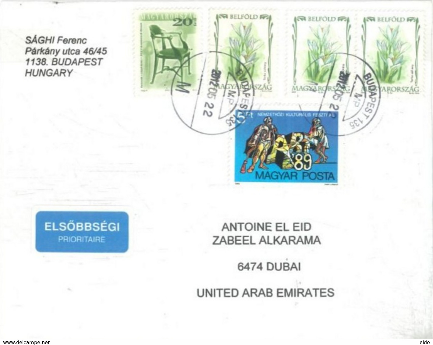 HUNGARY - 2012 - STAMPS  COVER  FROM  BUDAPEST TO DUBAI. - Lettres & Documents