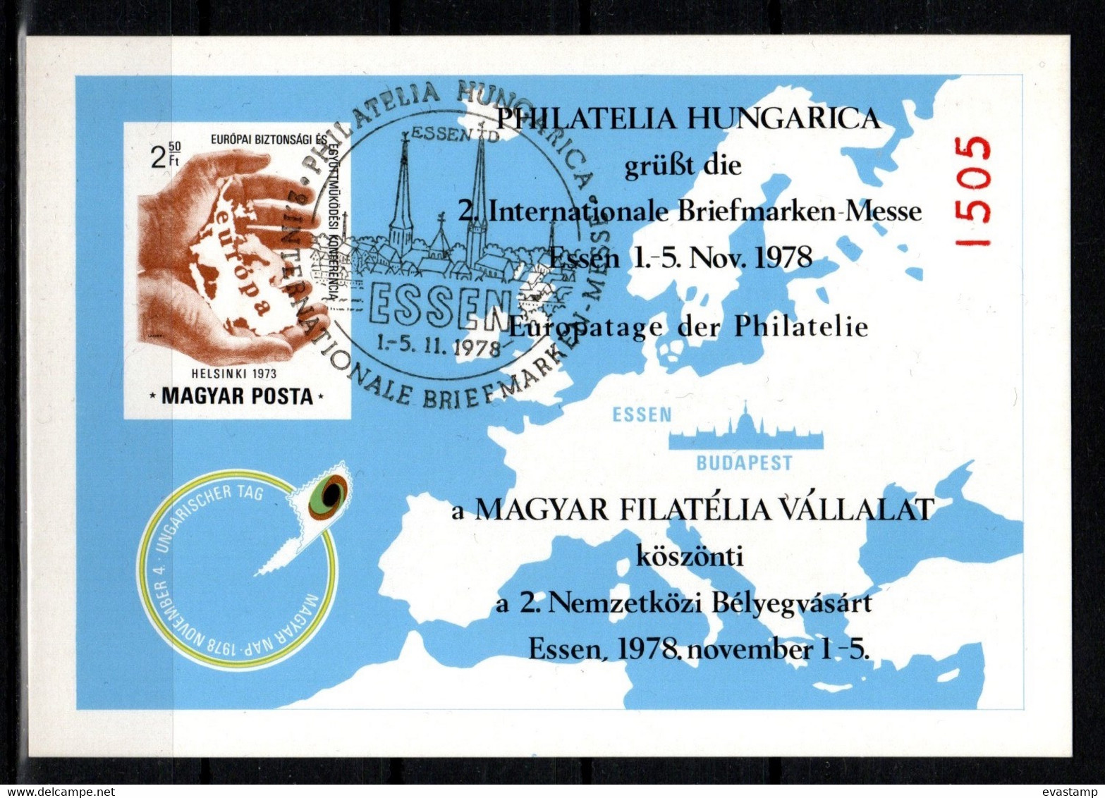 HUNGARY-1978.Commemorative Sheet - ESSEN, Intl.Philatelic Messe/Red Numbered /Overprinted Version - Herdenkingsblaadjes