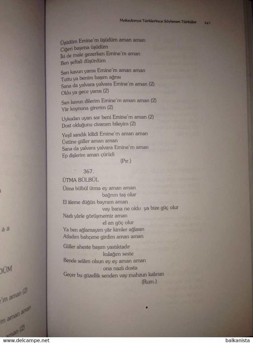 The Folk Songs By Macedonian Turks Turkish Book Balkan Studies Macedonia - Dictionaries