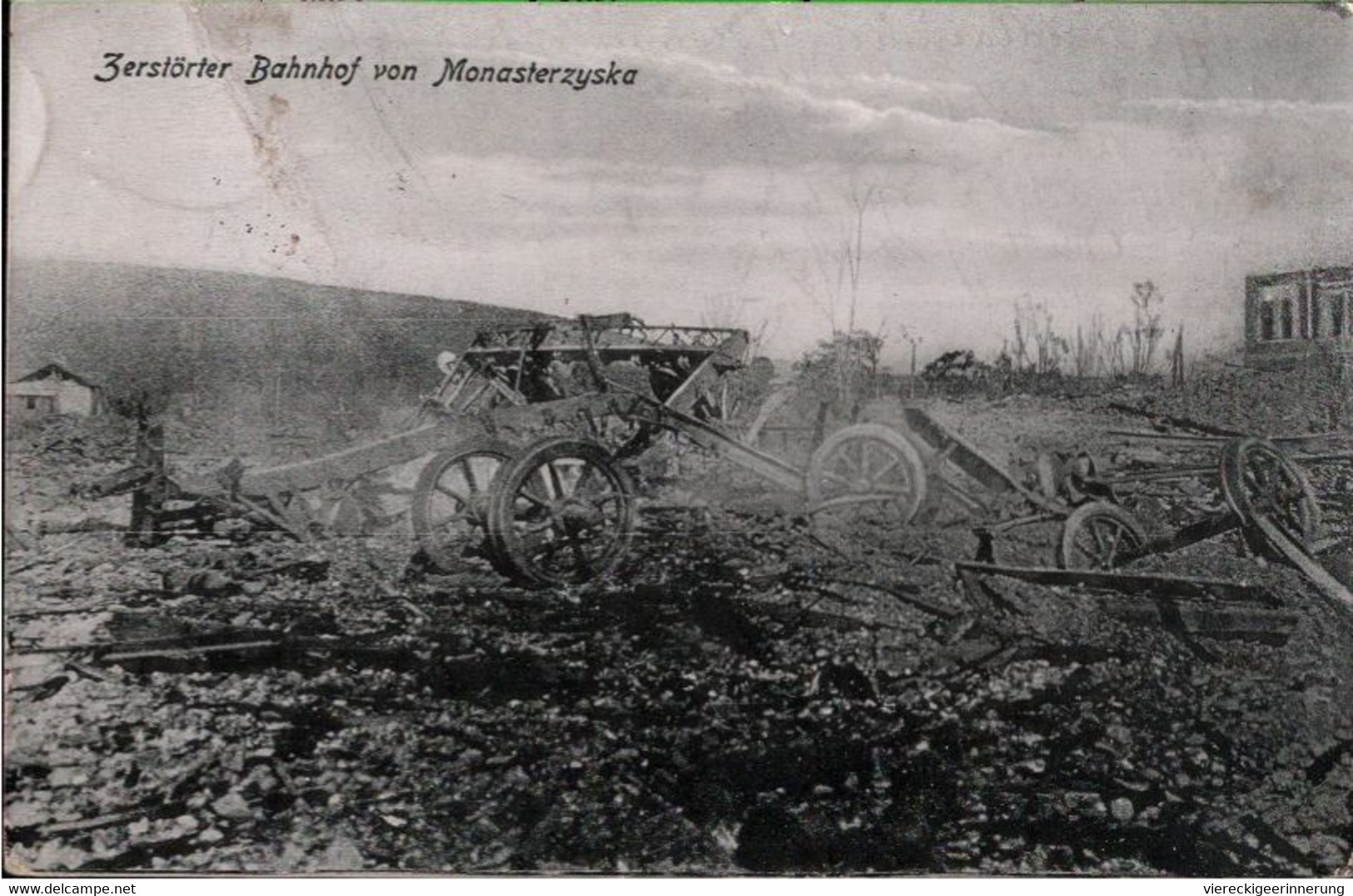 ! Alte Ansichtskarte Zerstörter Bahnhof Von Monasterzyska, Ukraine, Feldpost, 1918 - Ukraine