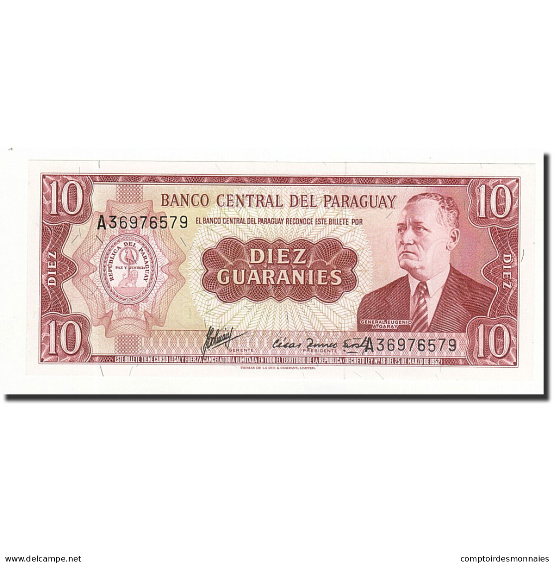 Billet, Paraguay, 10 Guaranies, L1952, KM:196b, NEUF - Paraguay