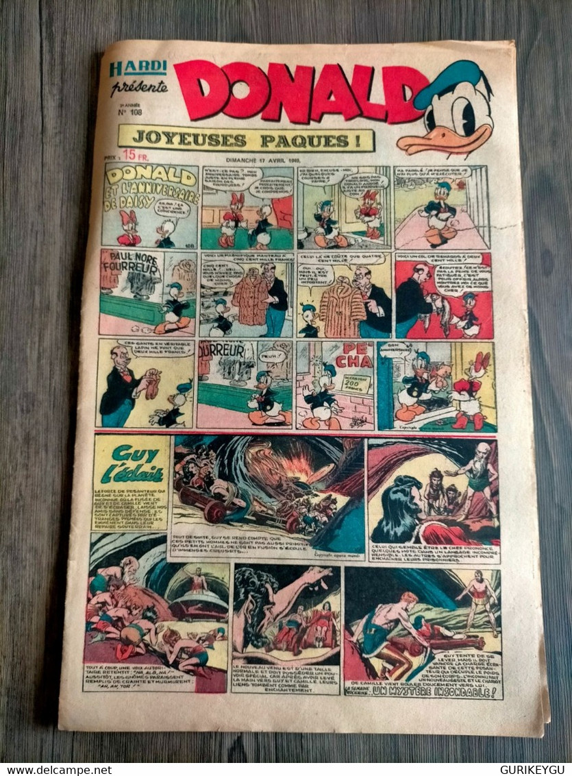 HARDI Présente DONALD N° 108 GUY L'ECLAIR Pim Pam Poum TARZAN MANDRAKE Luc Bradefer Le Pere LACLOCHE 17/04/1949 BE - Donald Duck