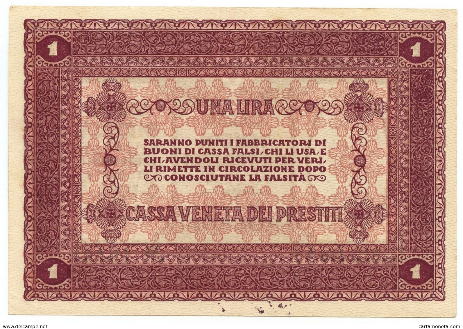 1 LIRA CASSA VENETA DEI PRESTITI OCCUPAZIONE AUSTRIACA 02/01/1918 SUP - Oostenrijkse Bezetting Van Venetië