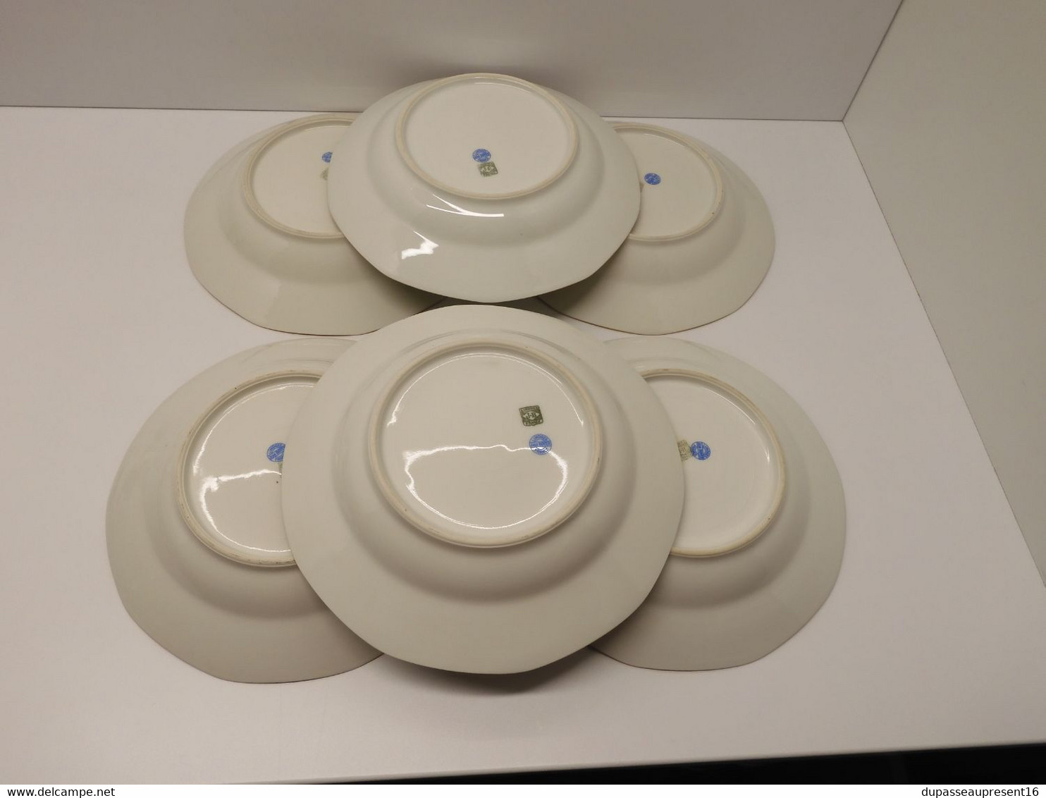 *6 ASSIETTES 1/2 CREUSES PORCELAINE LIMOGES JB France (JEAN BOYER) dorures  E