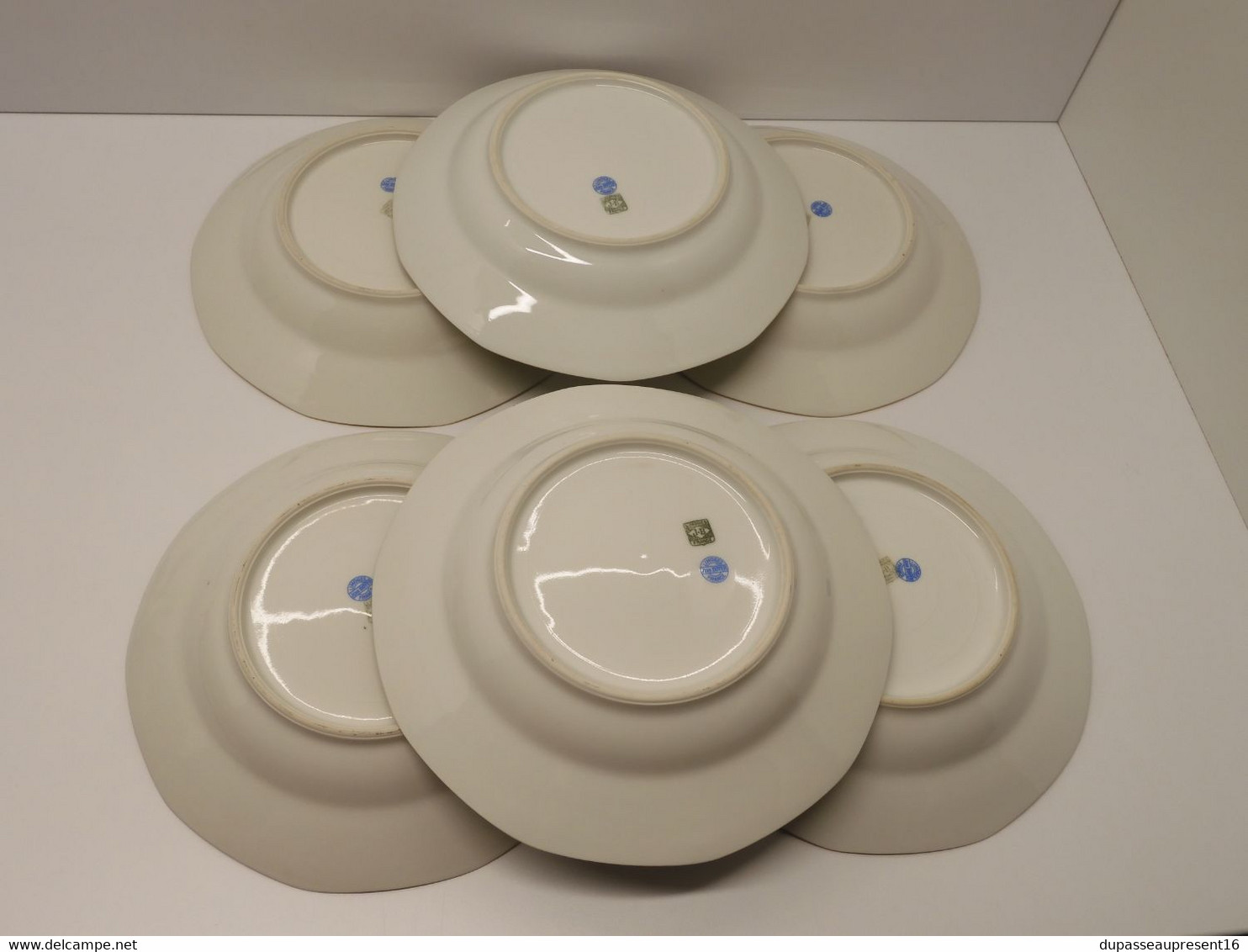 *6 ASSIETTES 1/2 CREUSES PORCELAINE LIMOGES JB France (JEAN BOYER) dorures  E