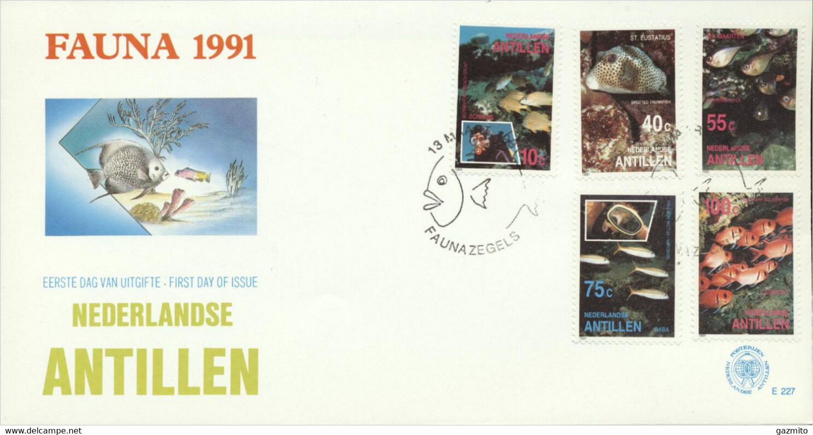 Netherlands Antilles 1991, Fishes, Diving, 5val In FDC - Duiken