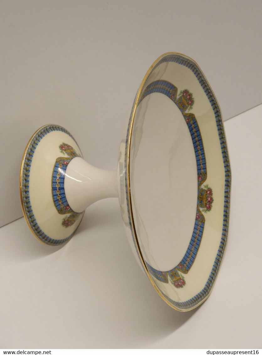 * JOLI COMPOTIER COUPE /PIED PORCELAINE LIMOGES JB France (JEAN BOYER) dorure  E