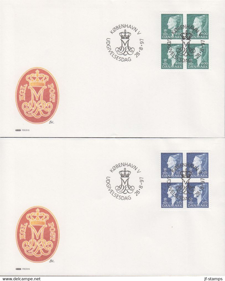 1997. DANMARK. Margrethe Complete Set In 4-blocks On FDC 28.8.97.  (Michel 1158-1161) - JF433947 - Brieven En Documenten